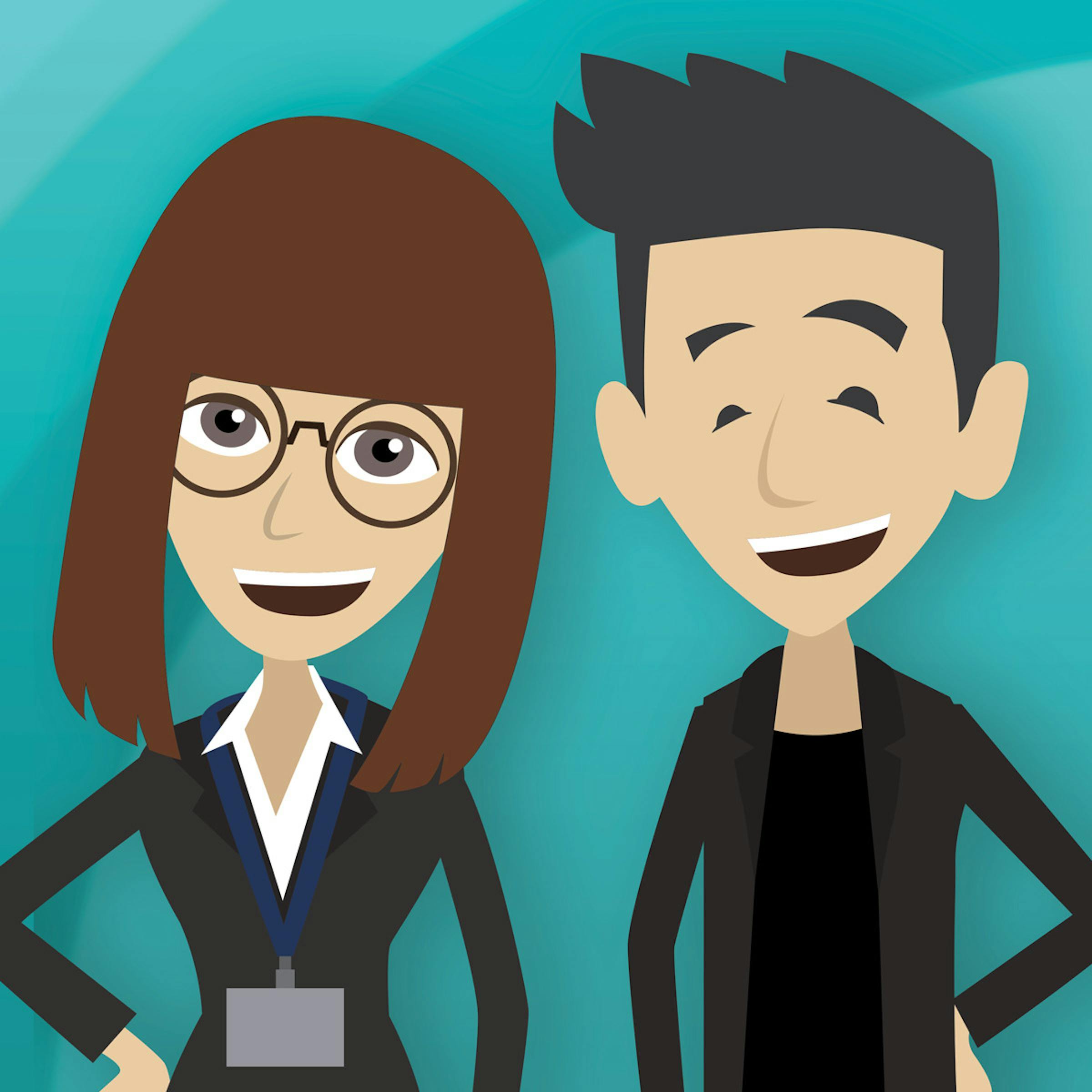 animated business woman and man